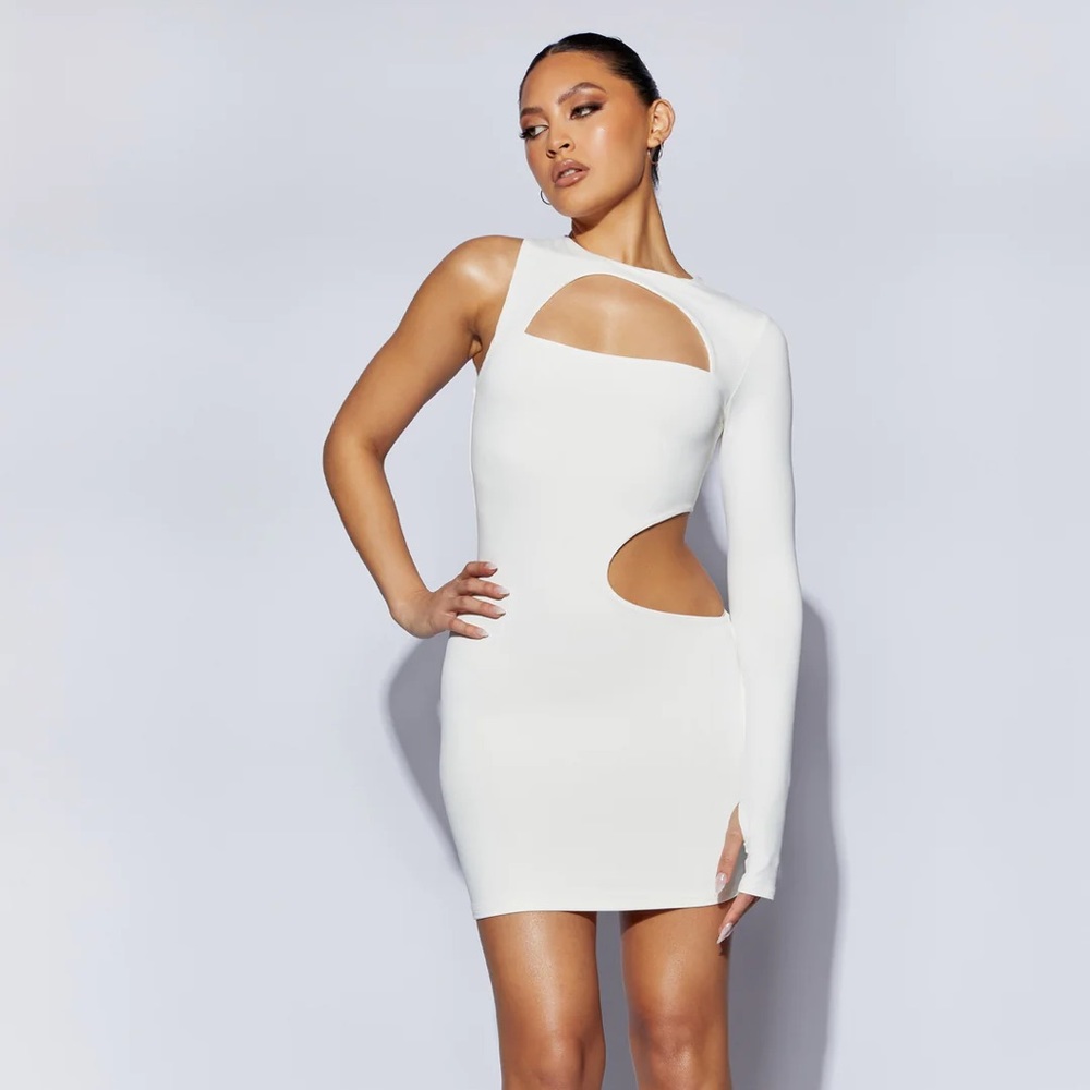 Meshki Kat One Shoulder Glove Mini Dress With Cut Out - White